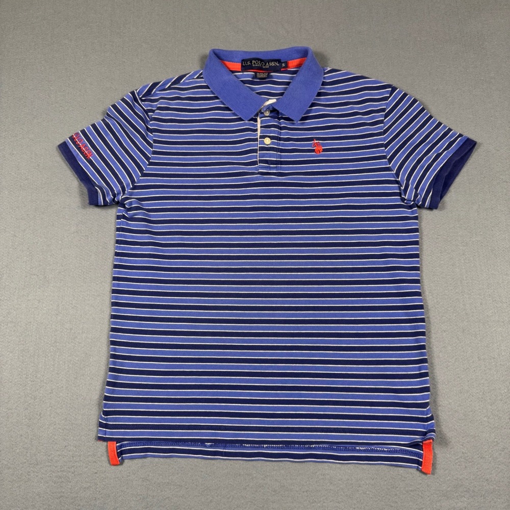 US Polo Assn Mens Slim Fit Striped Polo Shirt Blue Navy Orange Small S Cotton